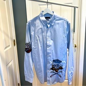 Zara Men Pirate Face Embroidered Button Down - Sz Large